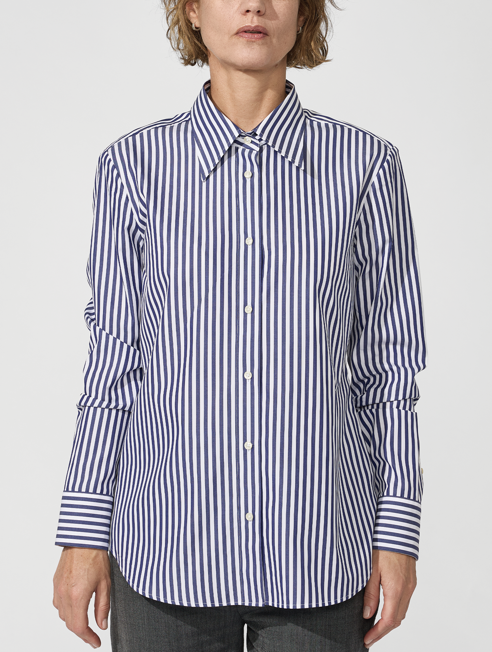 OB1 OFFICE BOLD BENGAL STRIPE FINE POPLIN | WOMEN (NAVY)