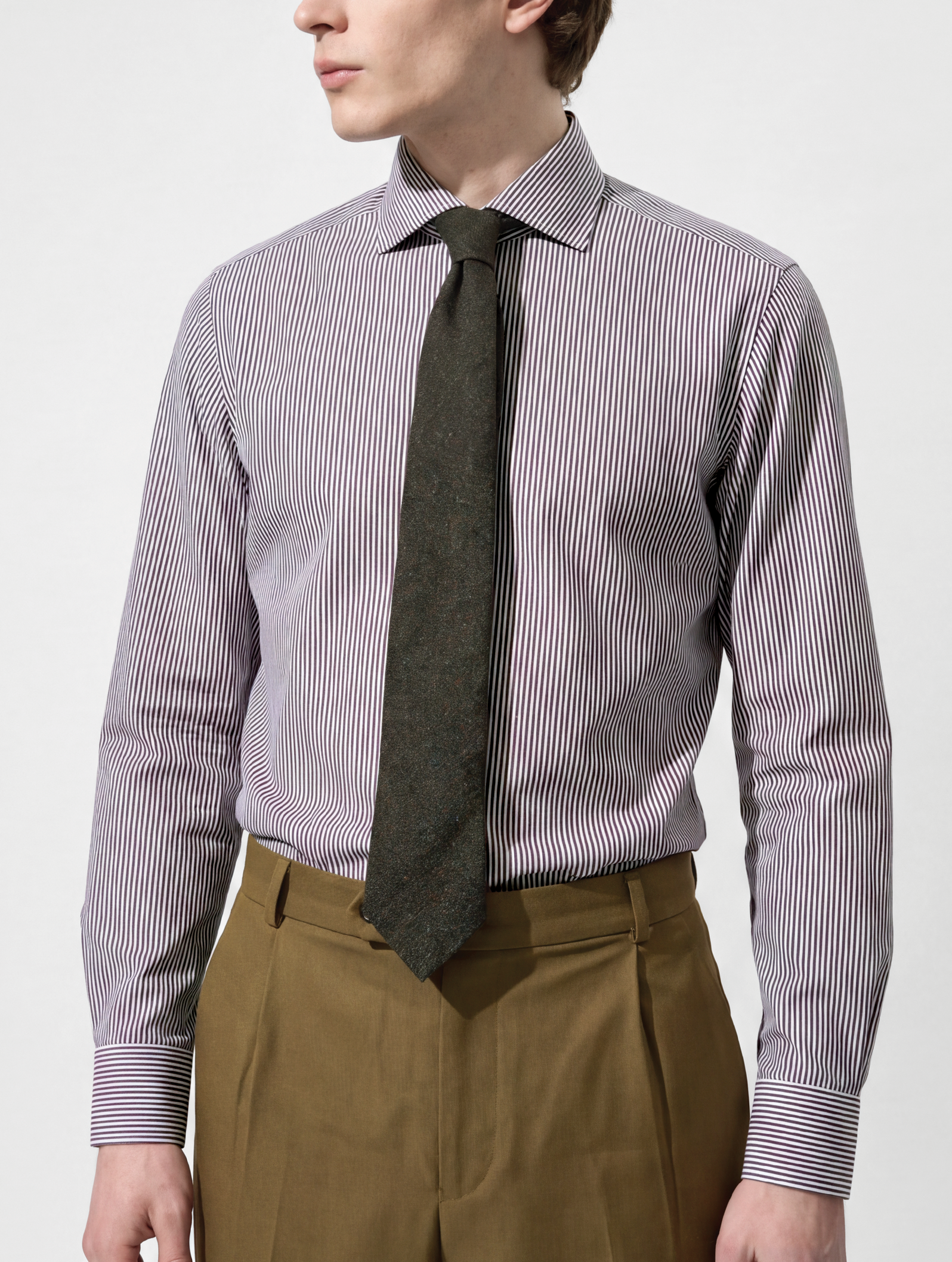 OB1 OFFICE PENCIL STRIPE POPLIN | MEN (CHOCOLATE)
