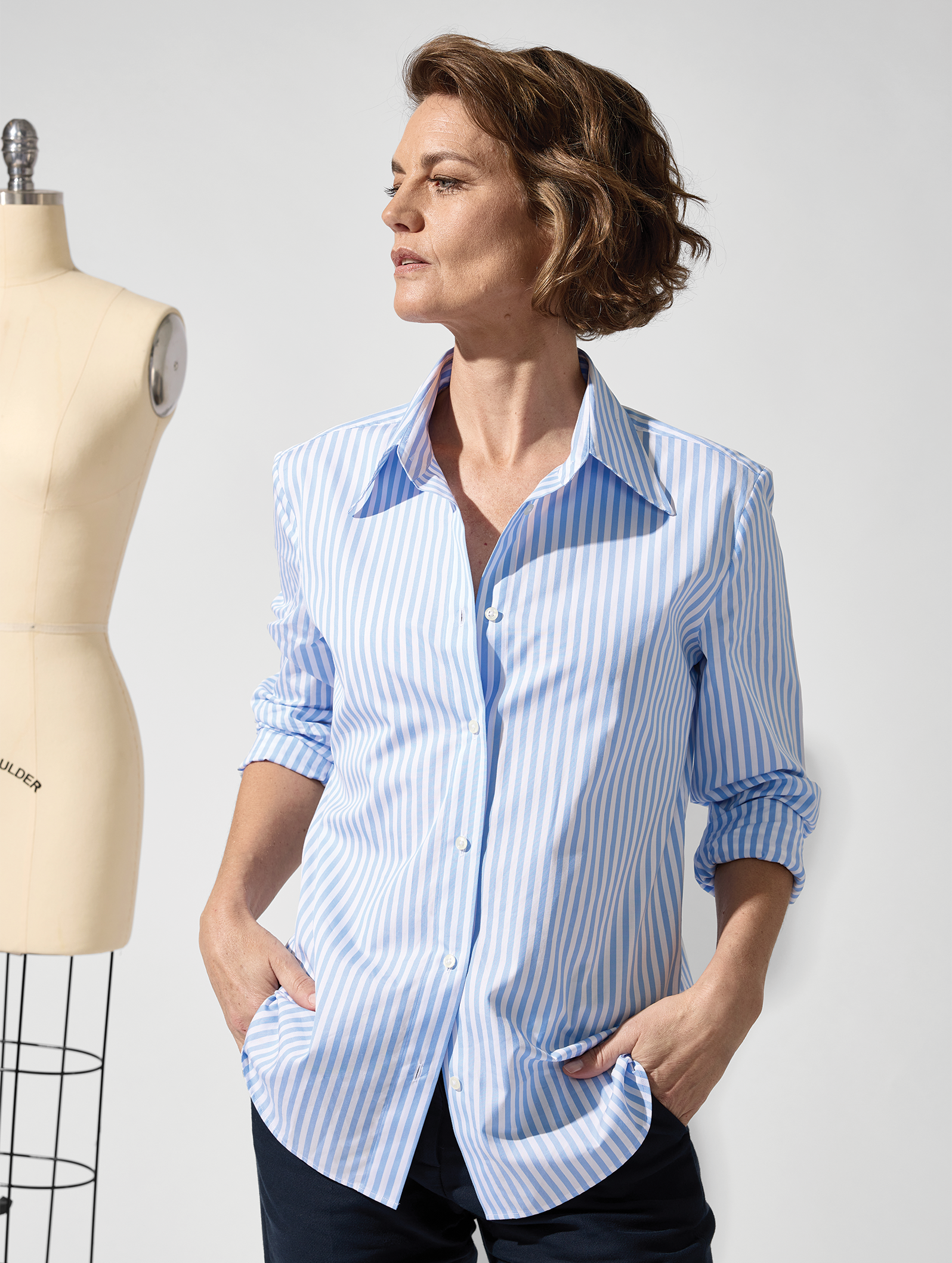 OB1 OFFICE BOLD BENGAL STRIPE FINE POPLIN | WOMEN (PALE BLUE)