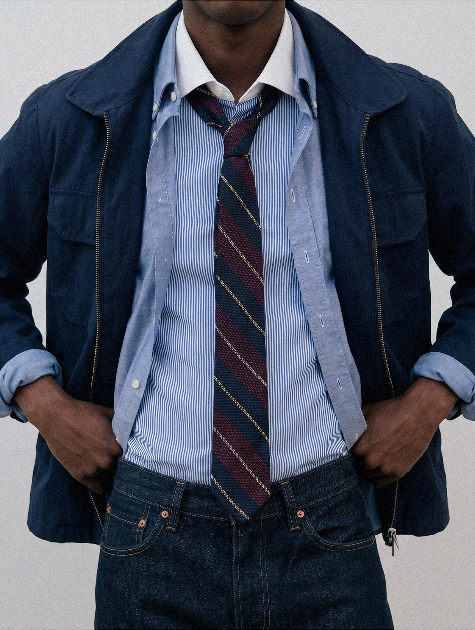 OB1 OFFICE MINI STRIPE POPLIN | MEN (LIGHT BLUE) | BANKER (WHITE)