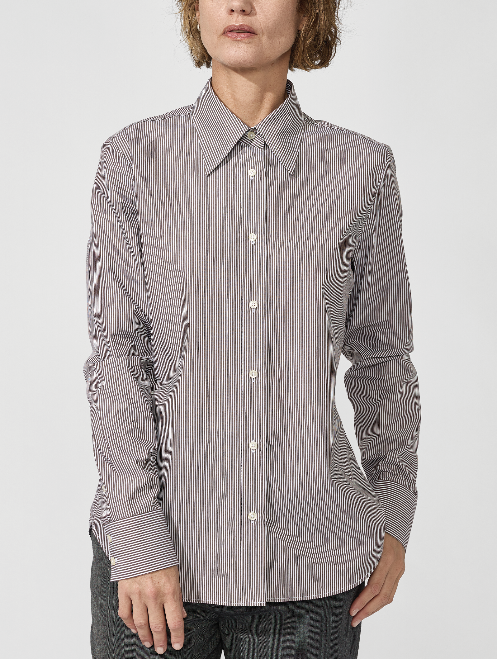 OB1 OFFICE PENCIL STRIPE POPLIN | WOMEN (CHOCOLATE)