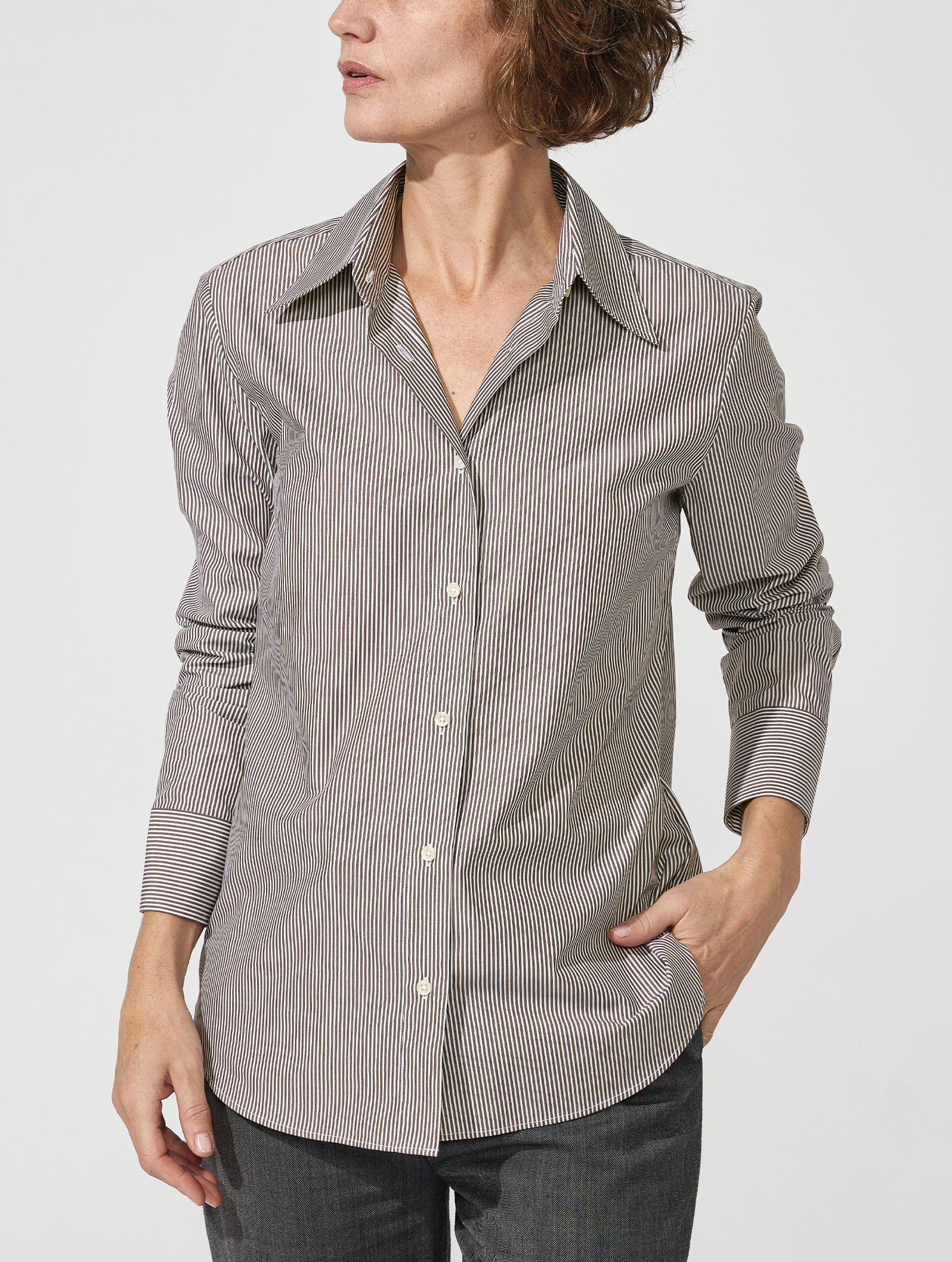 OB1 OFFICE PENCIL STRIPE POPLIN | WOMEN (CHOCOLATE)