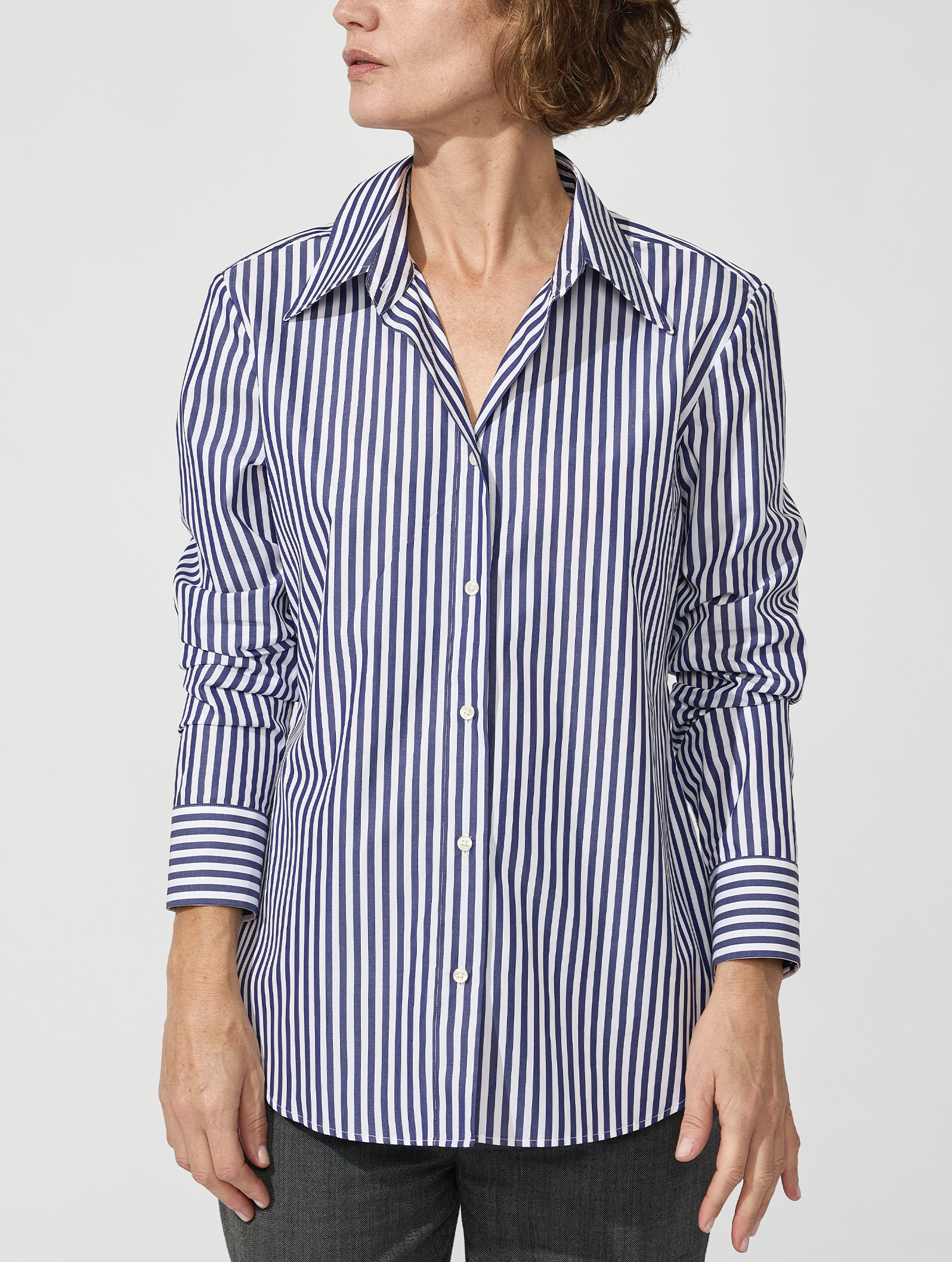 OB1 OFFICE BOLD BENGAL STRIPE FINE POPLIN | WOMEN (NAVY)