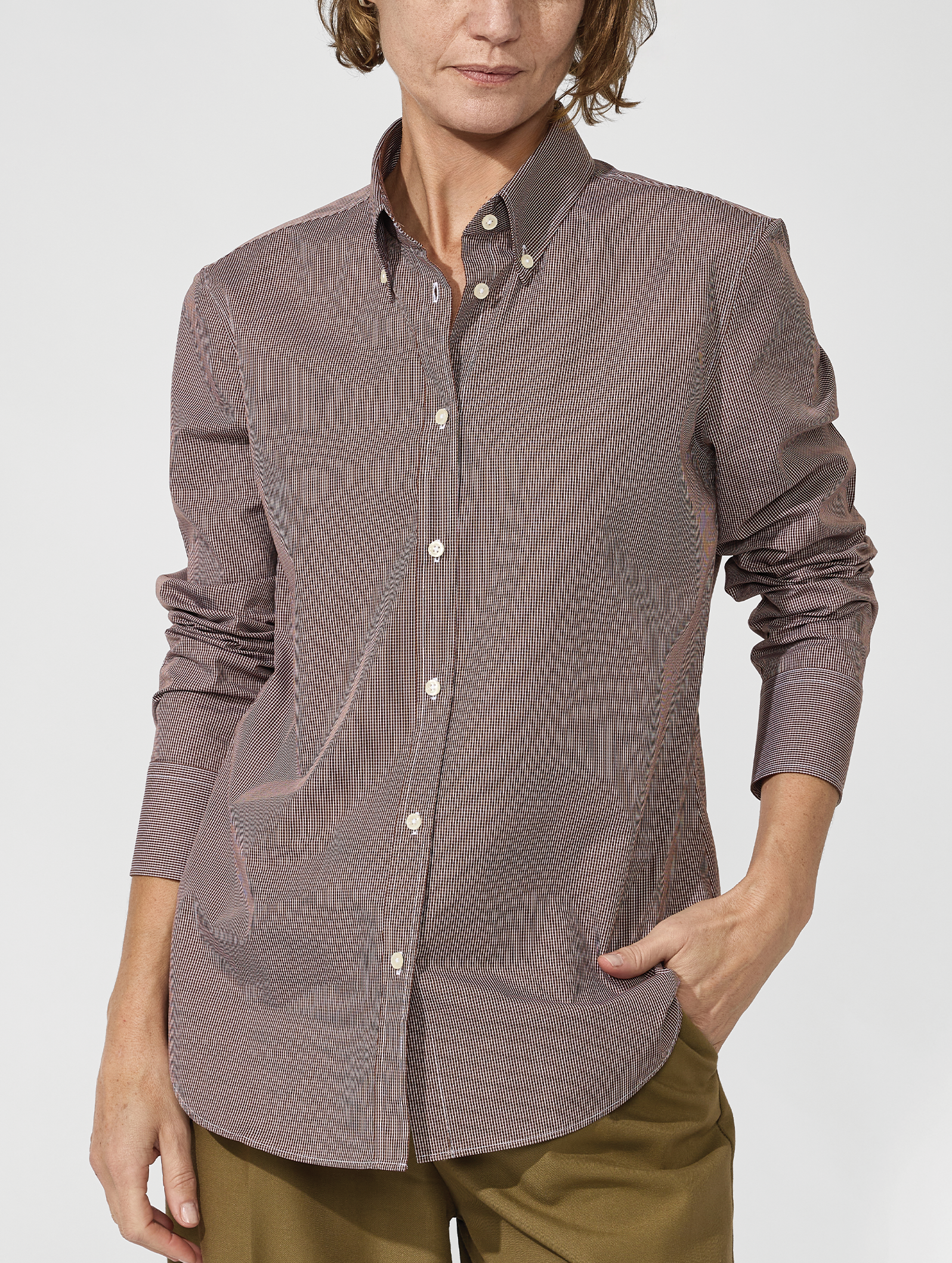 OB2 STUDIO MICRO-CHECK POPLIN | WOMEN (CHOCOLATE)
