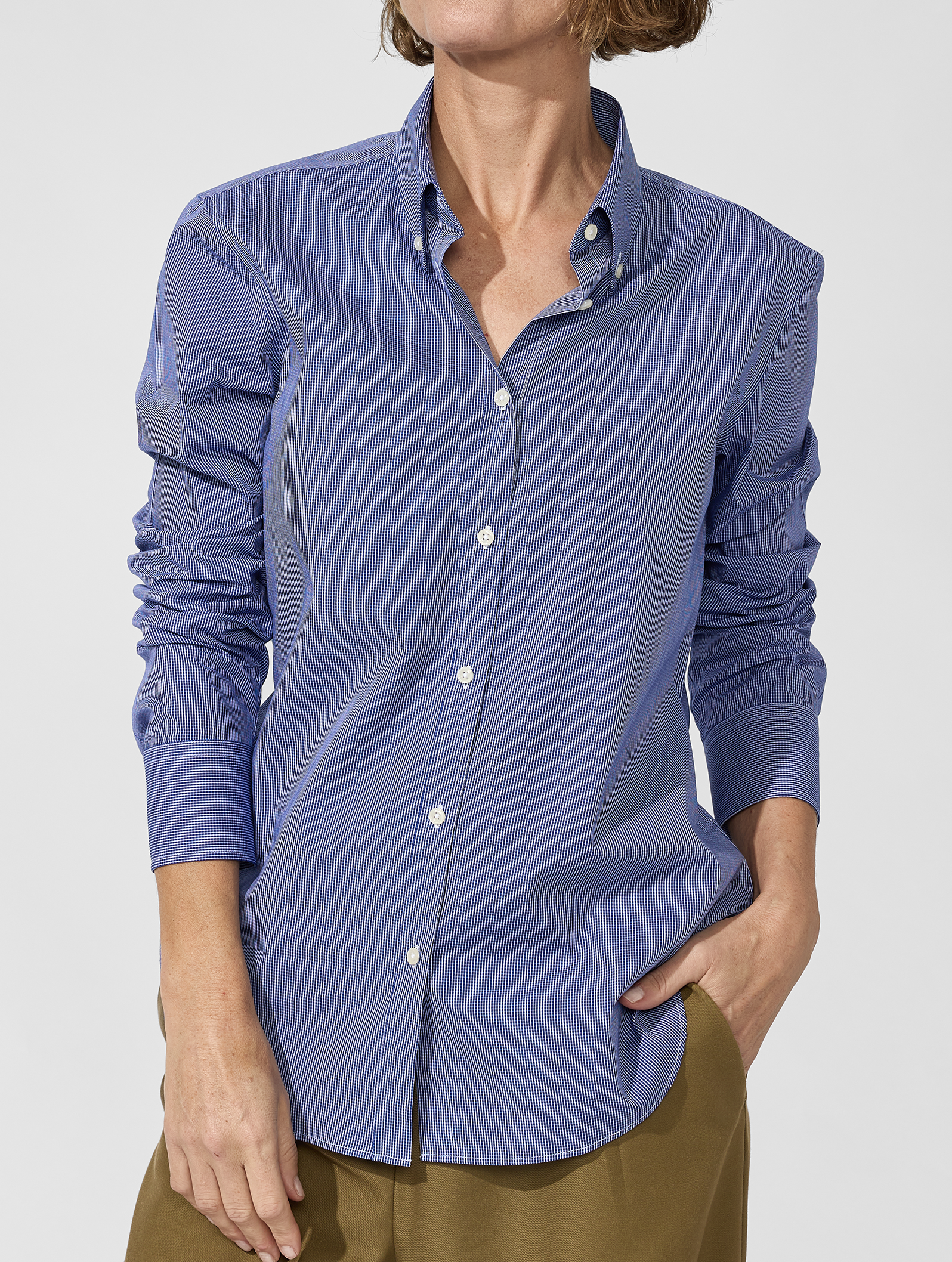 OB2 STUDIO MICRO-CHECK POPLIN | WOMEN (COBALT)